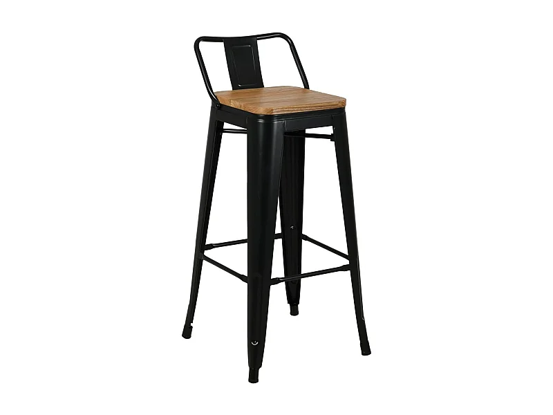 Tabouret de bar en métal et bois d'orme huilé