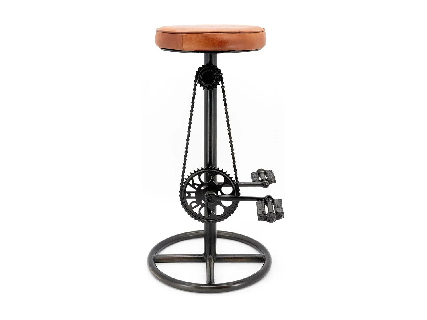 Tabouret vélo vintage en cuir de chèvre