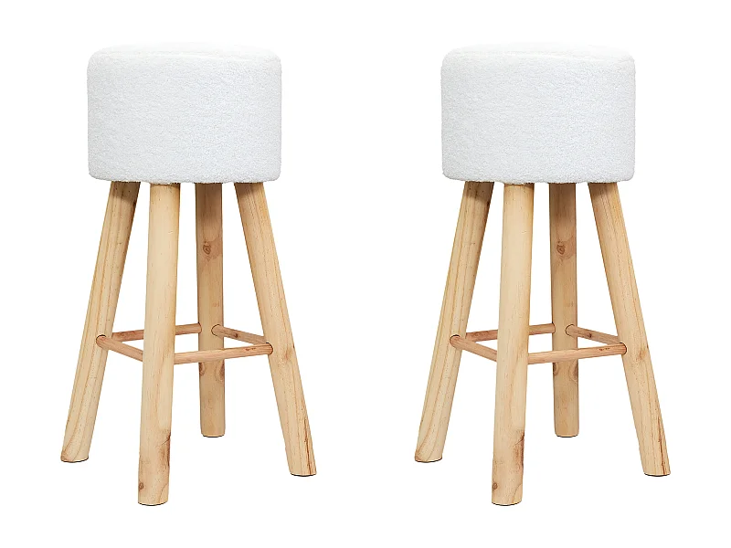Tabouret Bar Bouclette Freya - Lot De 2 Blanc, Marron