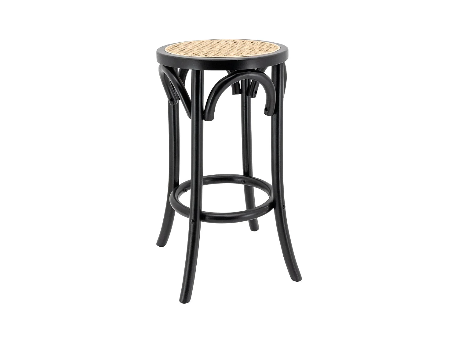 Tabouret en bouleau et cannage rotin