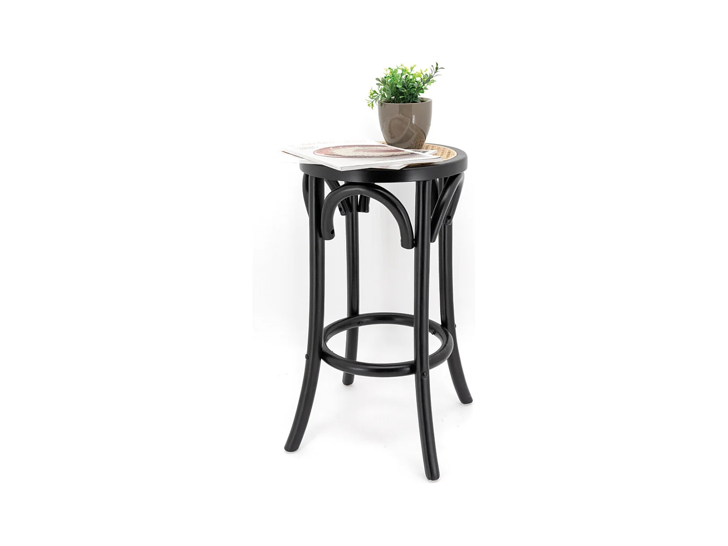 Tabouret en bouleau et cannage rotin