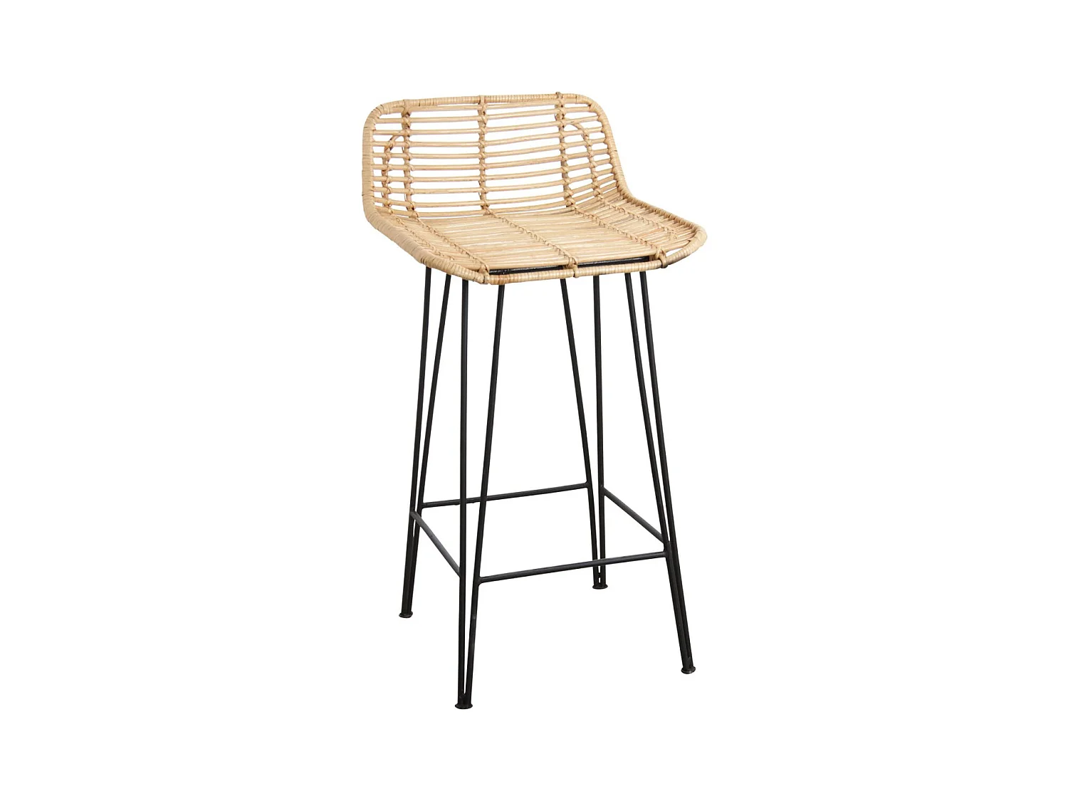 Tabouret haut en rotin naturel et métal