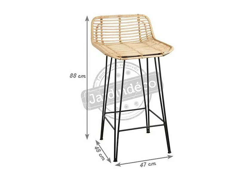 Tabouret haut en rotin naturel et métal