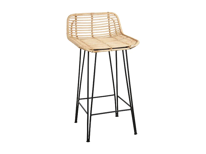 Tabouret haut en rotin naturel et métal