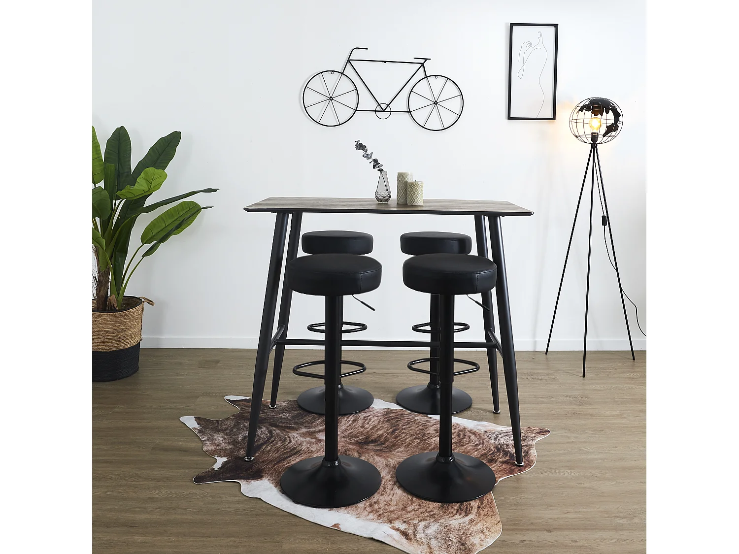 Lot de 2 Tabourets de Bar - HOME DECO FACTORY - Mumford - Réglables - Noirs