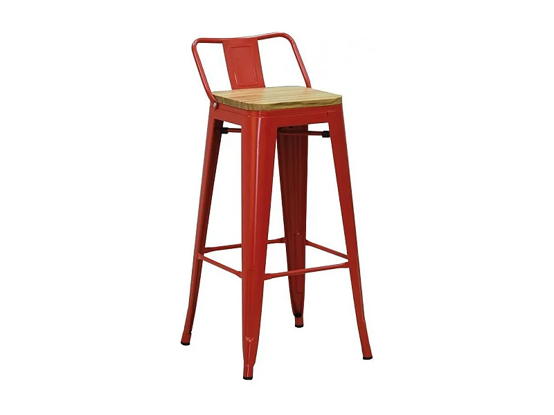 Tabouret de bar en métal et bois d'orme huilé