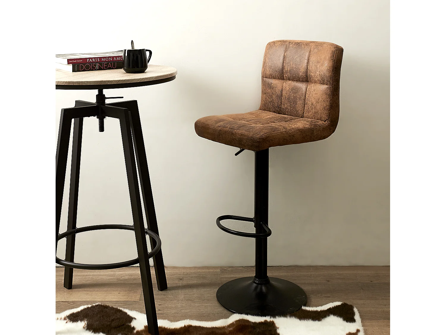 Lot de 2 Chaises de Bar - HOME DECO FACTORY - Downtown - Réglables - Marron