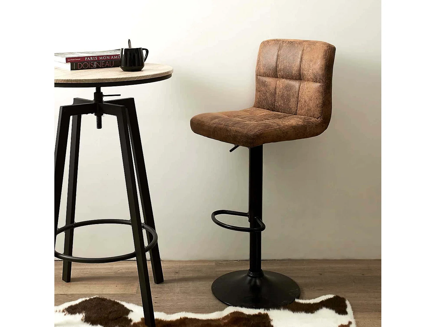 Lot de 2 Chaises de Bar - HOME DECO FACTORY - Downtown - Réglables - Marron