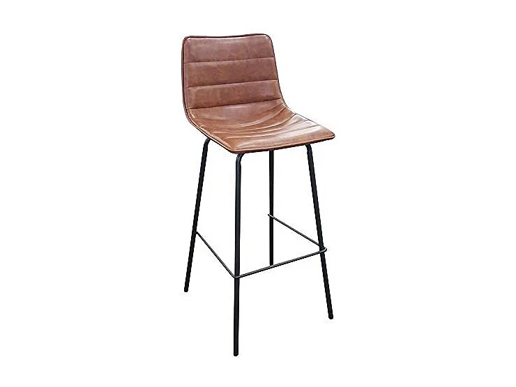 Tabouret De Bar Métal Noir Et Assise Similicuir Marron 44x47x95cm