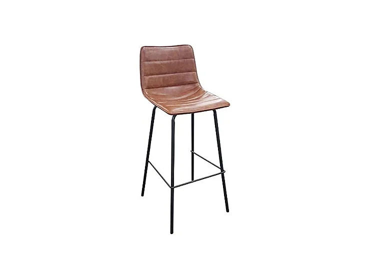 Tabouret De Bar Métal Noir Et Assise Similicuir Marron 44x47x95cm