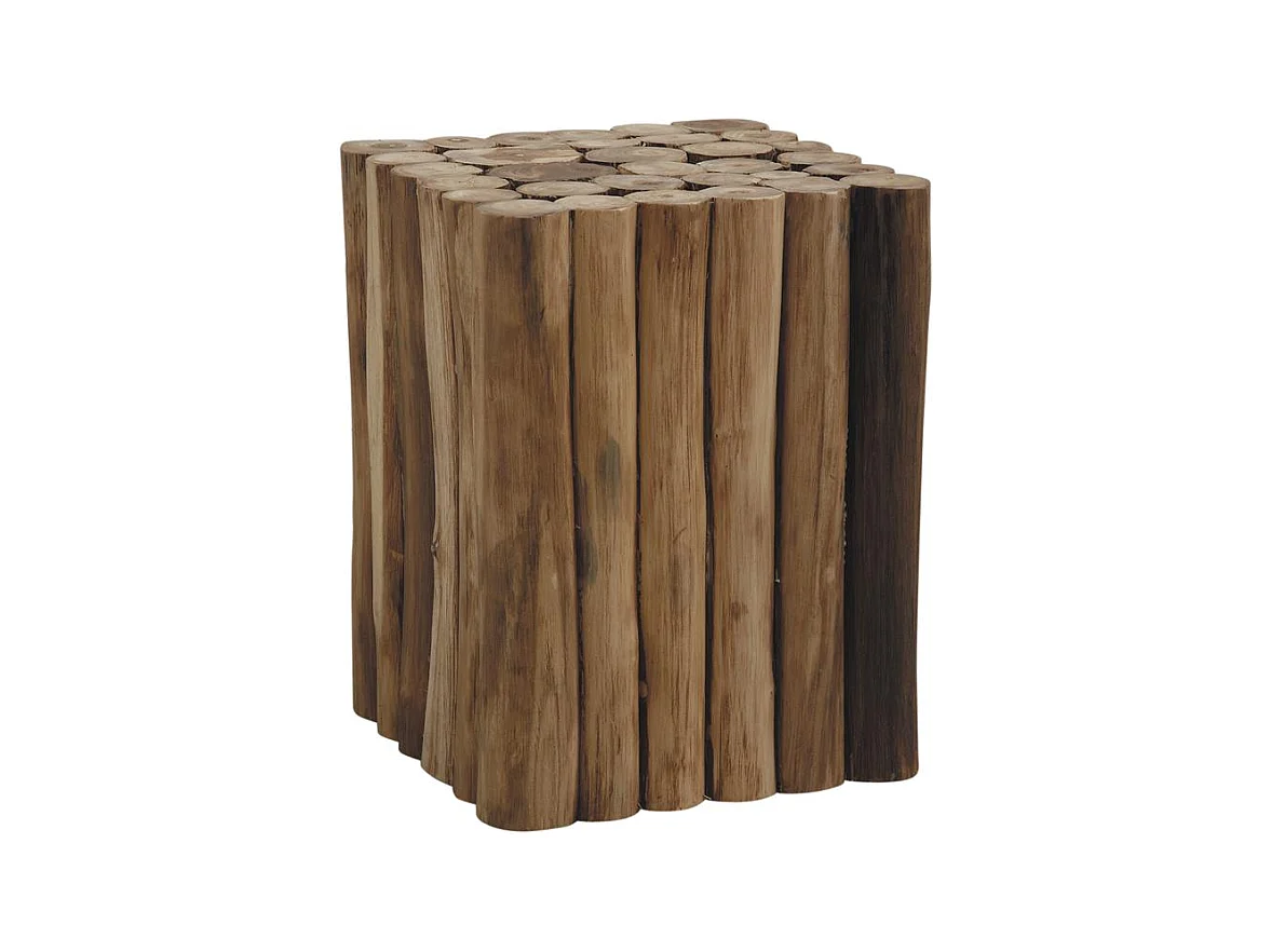 Tabouret cube en rondin de teck