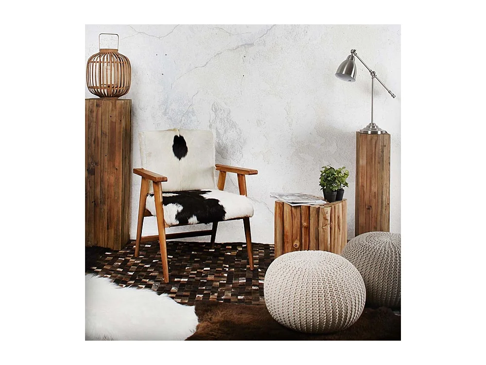 Tabouret cube en rondin de teck