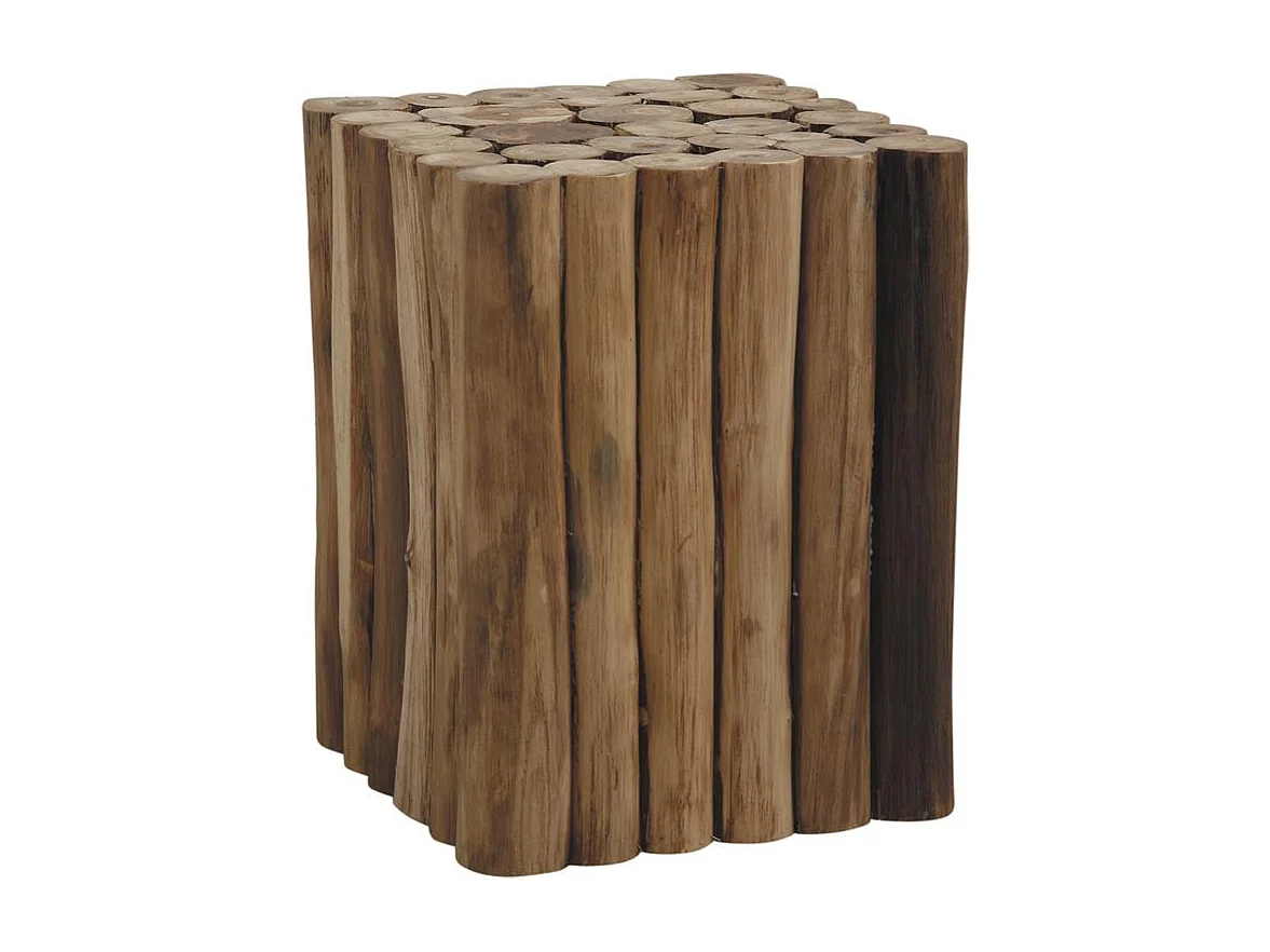 Tabouret cube en rondin de teck