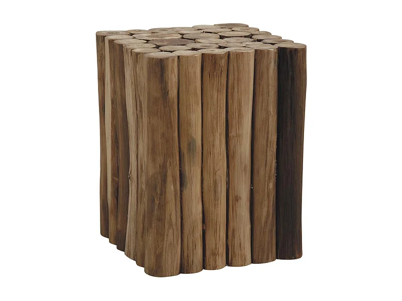Tabouret cube en rondin de teck
