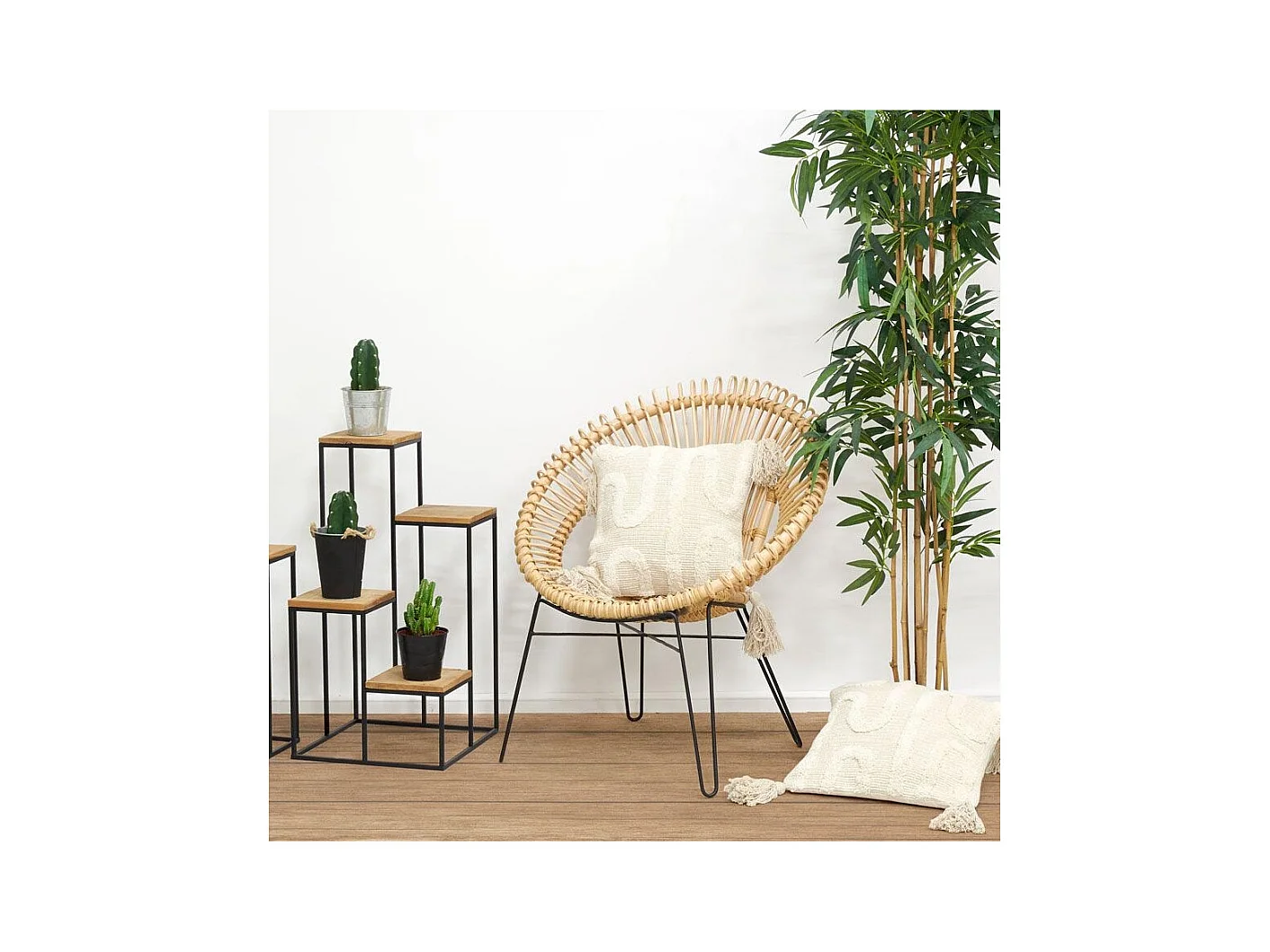 Fauteuil soleil en rotin naturel et métal