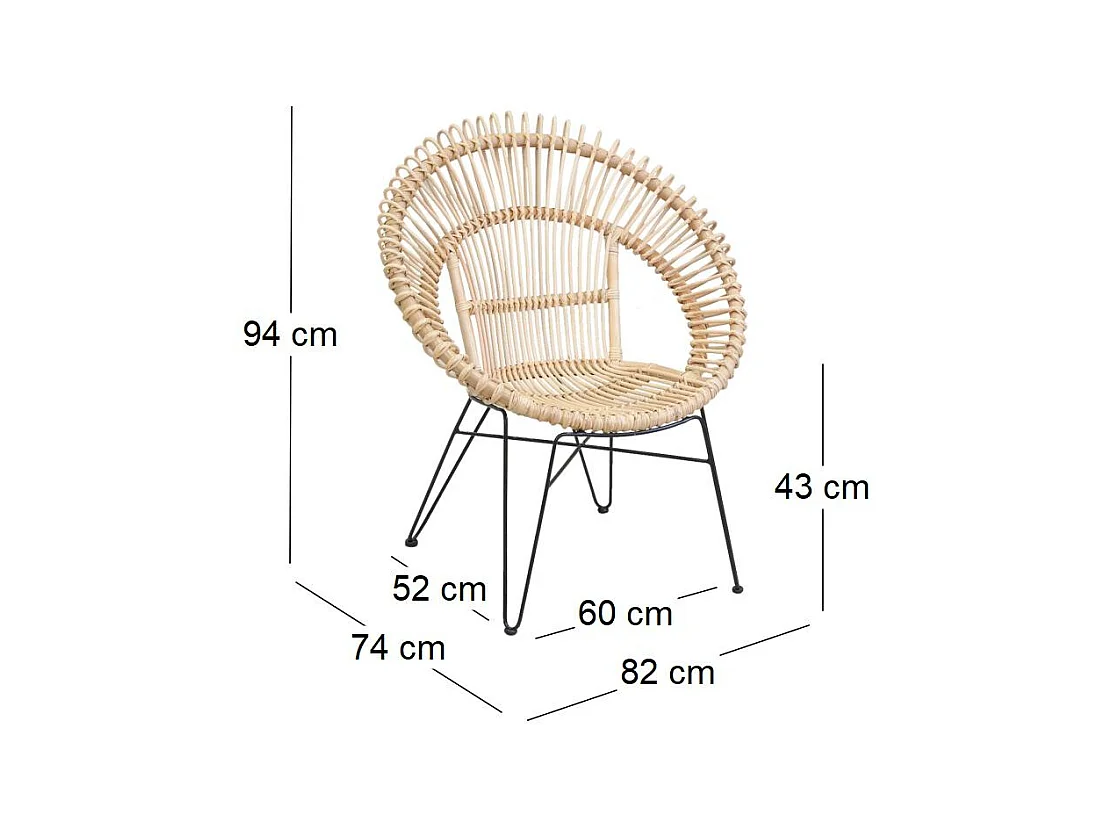 Fauteuil soleil en rotin naturel et métal