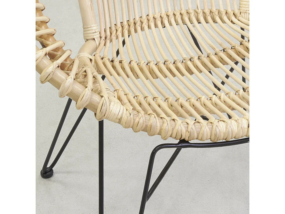 Fauteuil soleil en rotin naturel et métal