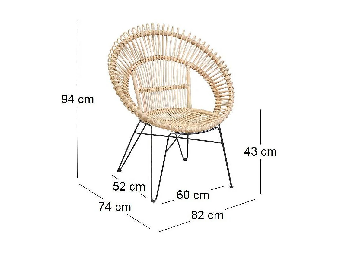 Fauteuil soleil en rotin naturel et métal