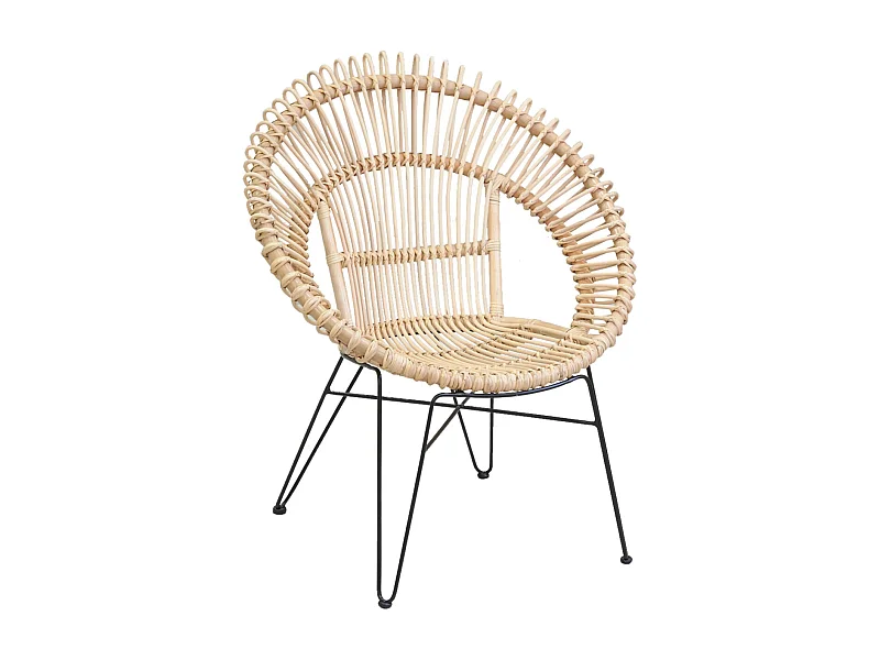 Fauteuil soleil en rotin naturel et métal