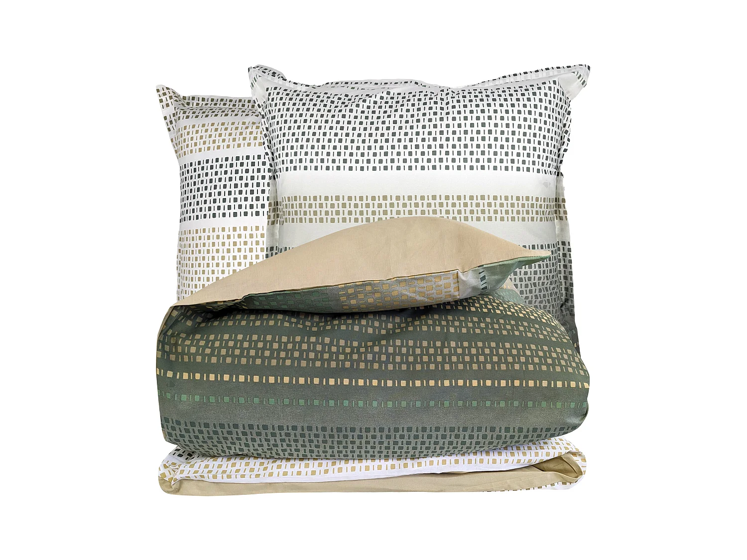 Parure de lit 300x240 cm coton NIAGARA vert Kaki 3 pièces