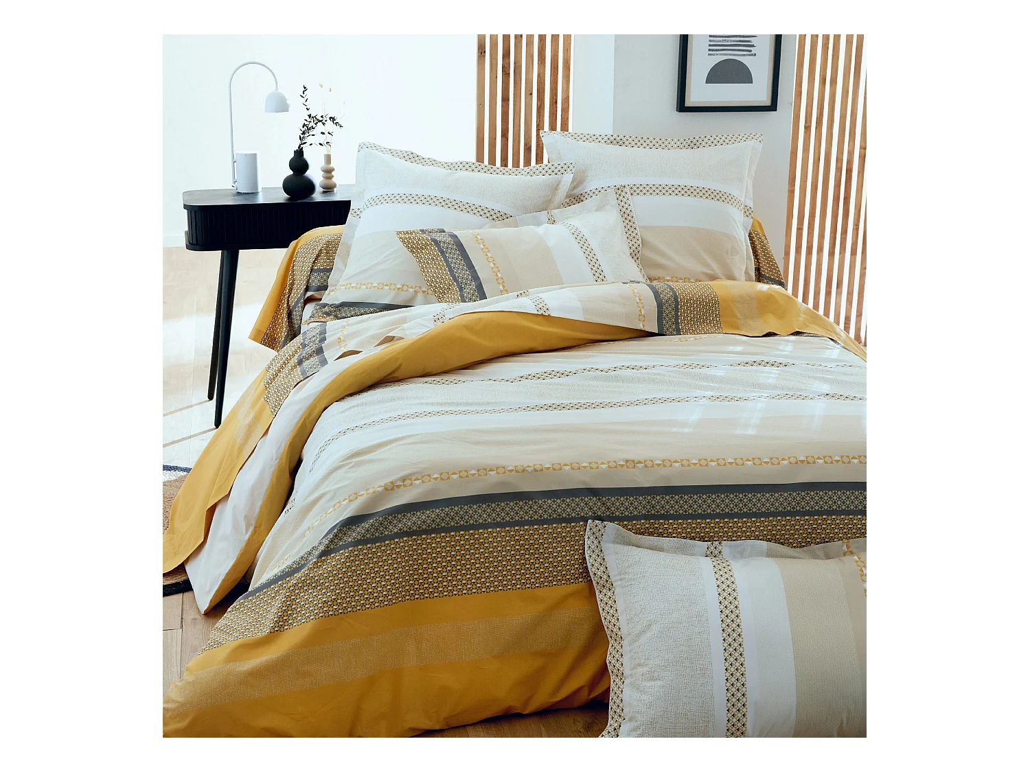 Parure de lit 200x200 cm 65x65 cm percale coton MARLOW Miel 3 pièces