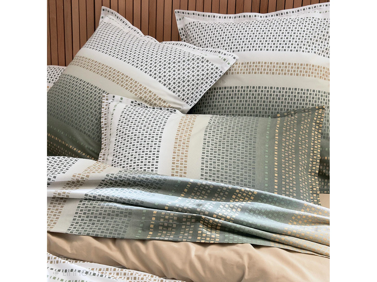 Parure de lit 200x200 cm coton NIAGARA vert Kaki 3 pièces