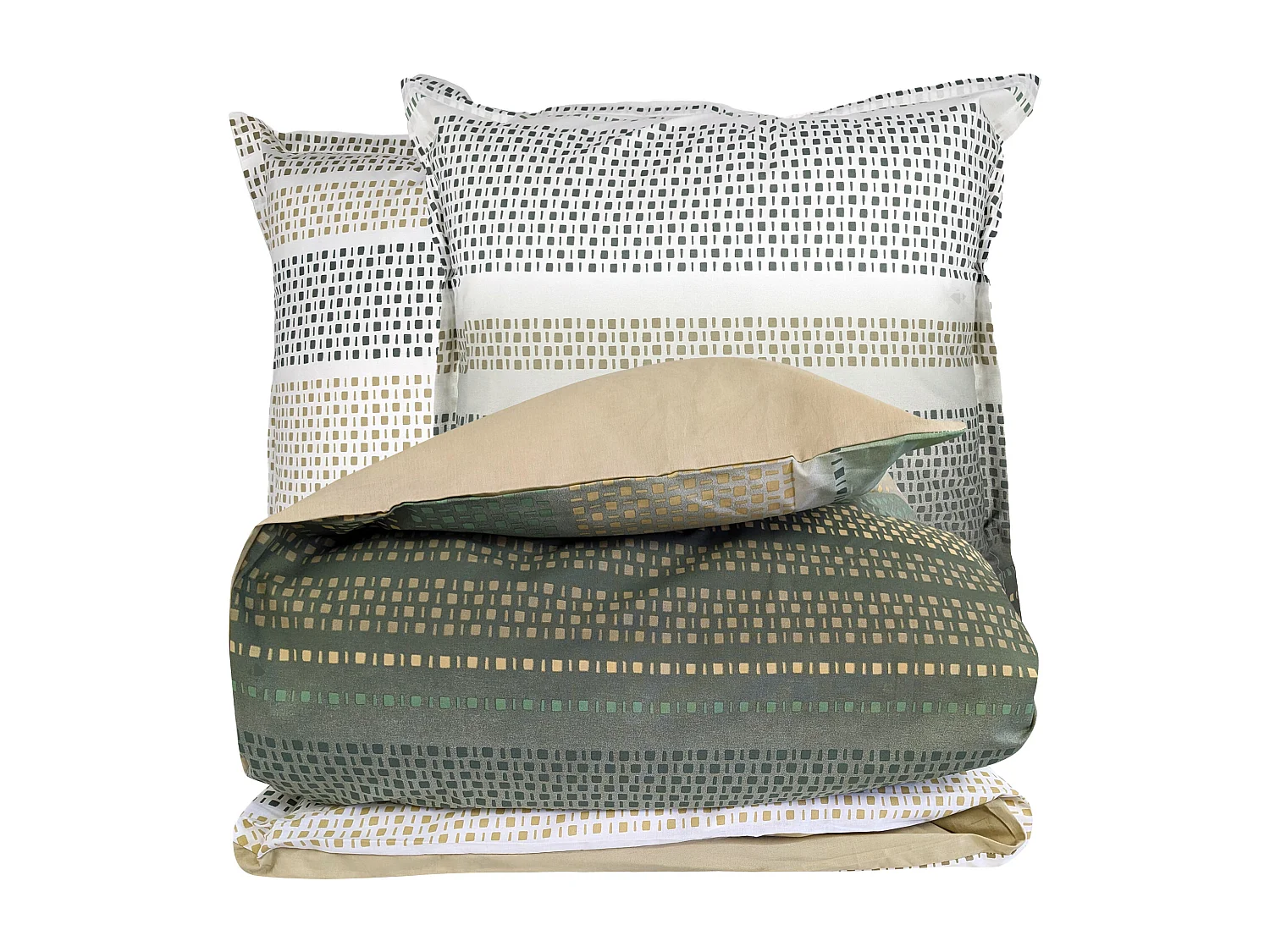 Parure de lit 140x200 cm coton NIAGARA vert Kaki 2 pièces