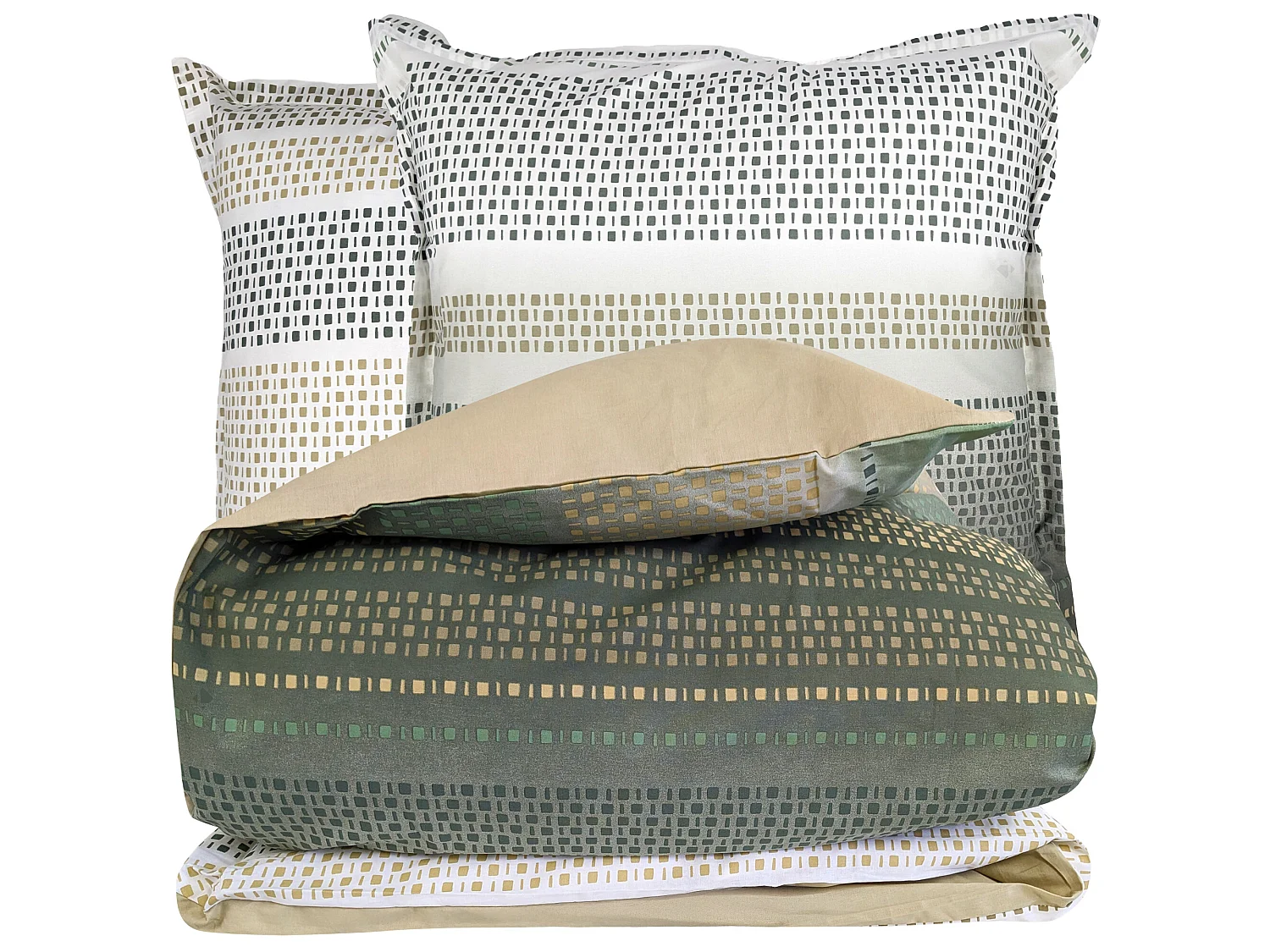 Parure de lit 140x200 cm coton NIAGARA vert Kaki 2 pièces