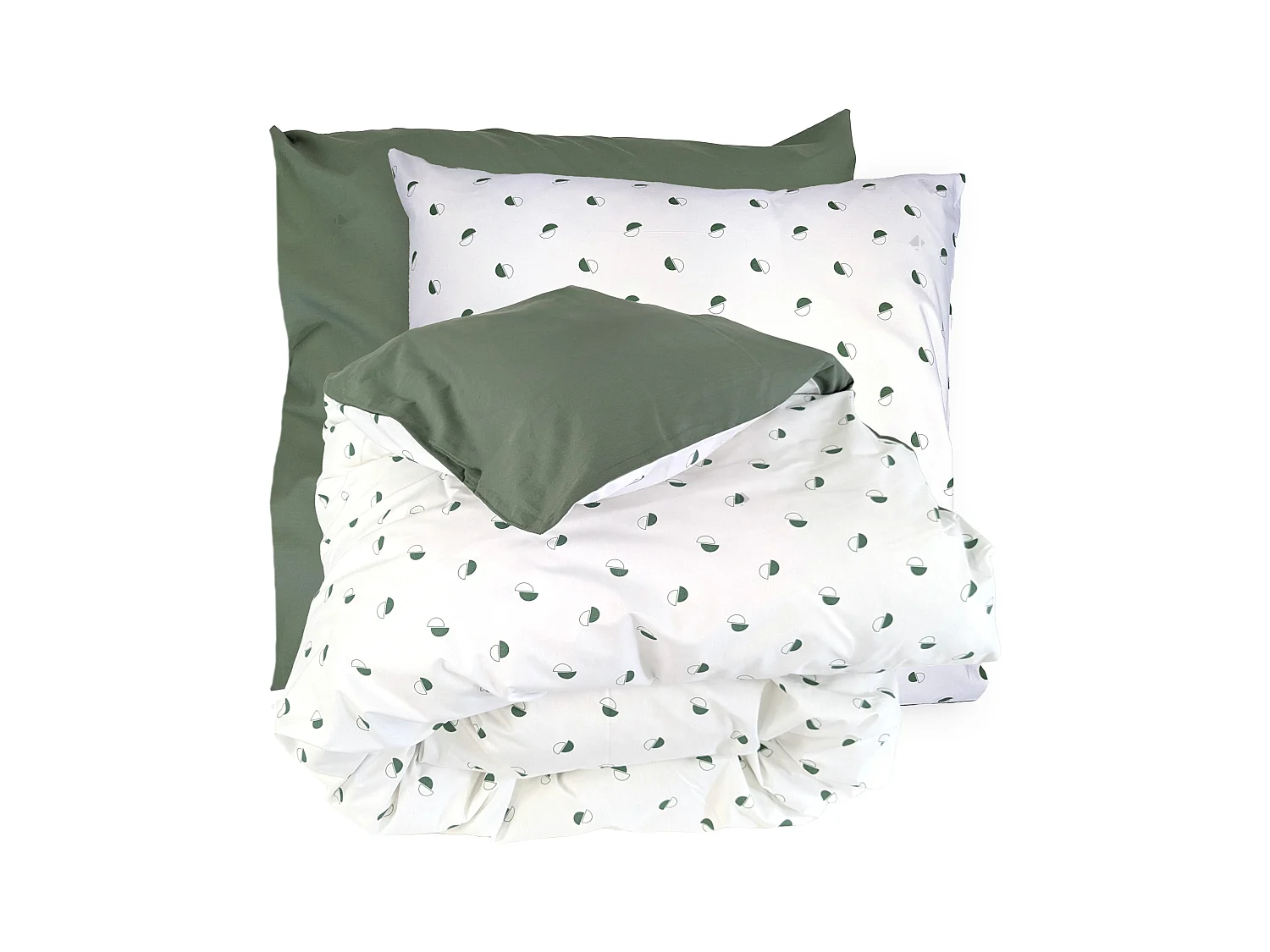 Parure de lit 240x220 cm 65x65 cm percale coton ALEX vert Kaki 3 pièces
