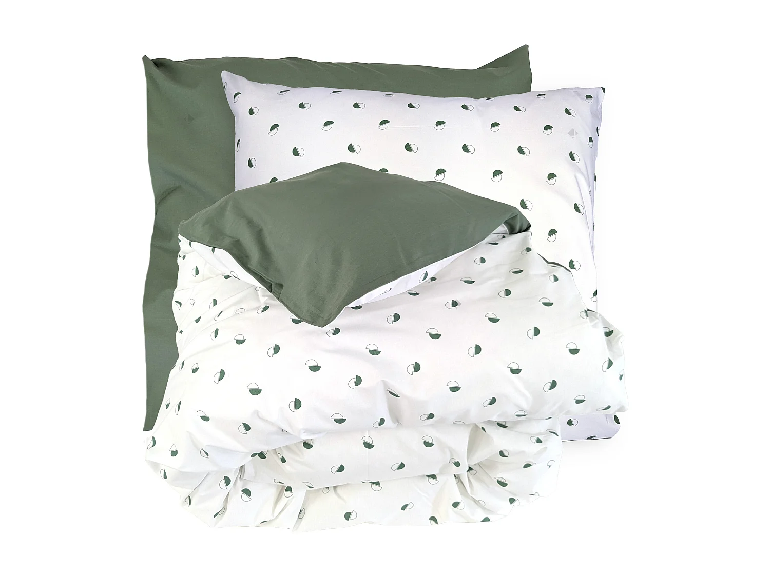 Parure de lit 280x240 cm 65x65 cm percale coton ALEX vert Kaki 3 pièces