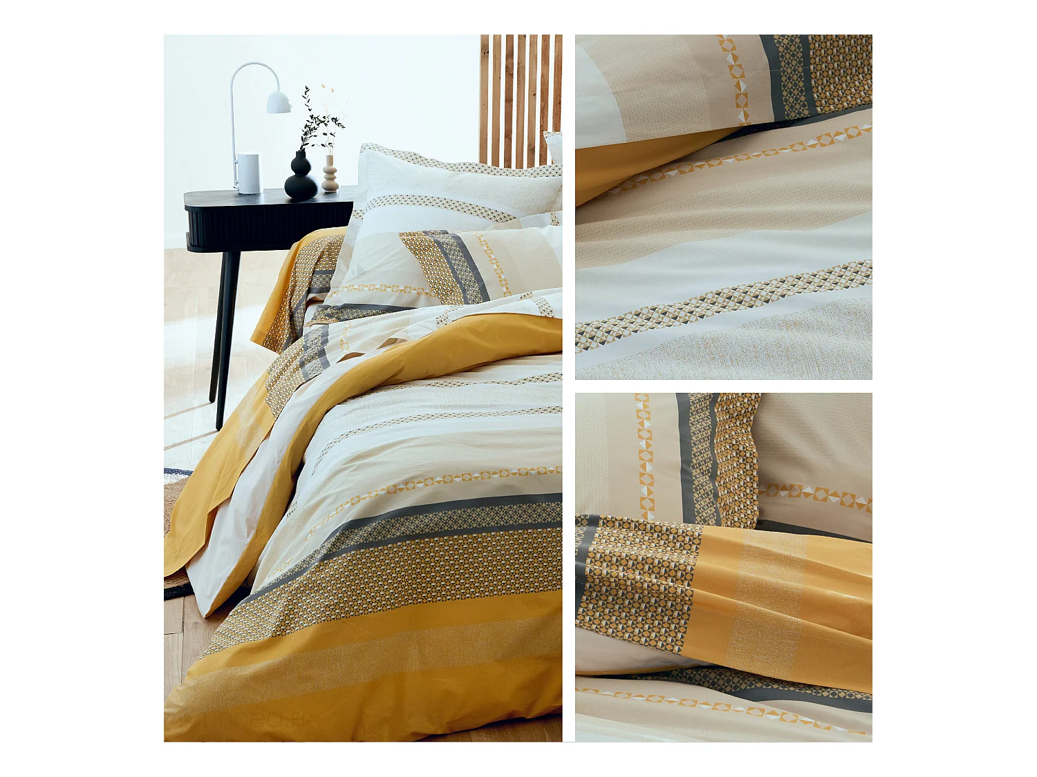 Parure de lit 240x220 cm 65x65 cm percale coton MARLOW Miel 3 pièces