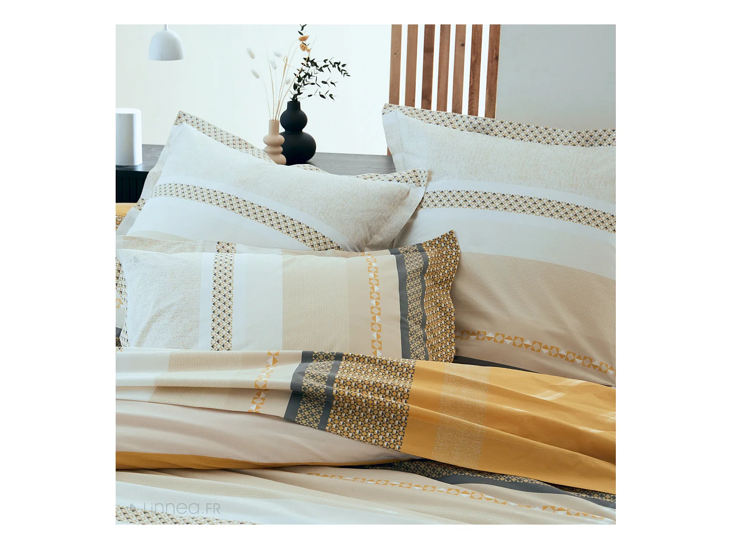 Parure de lit 240x220 cm 65x65 cm percale coton MARLOW Miel 3 pièces