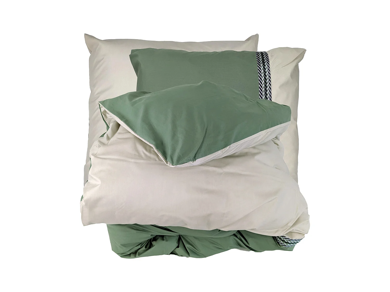 Parure de lit 200x200 cm percale coton NOA vert Kaki 3 pièces
