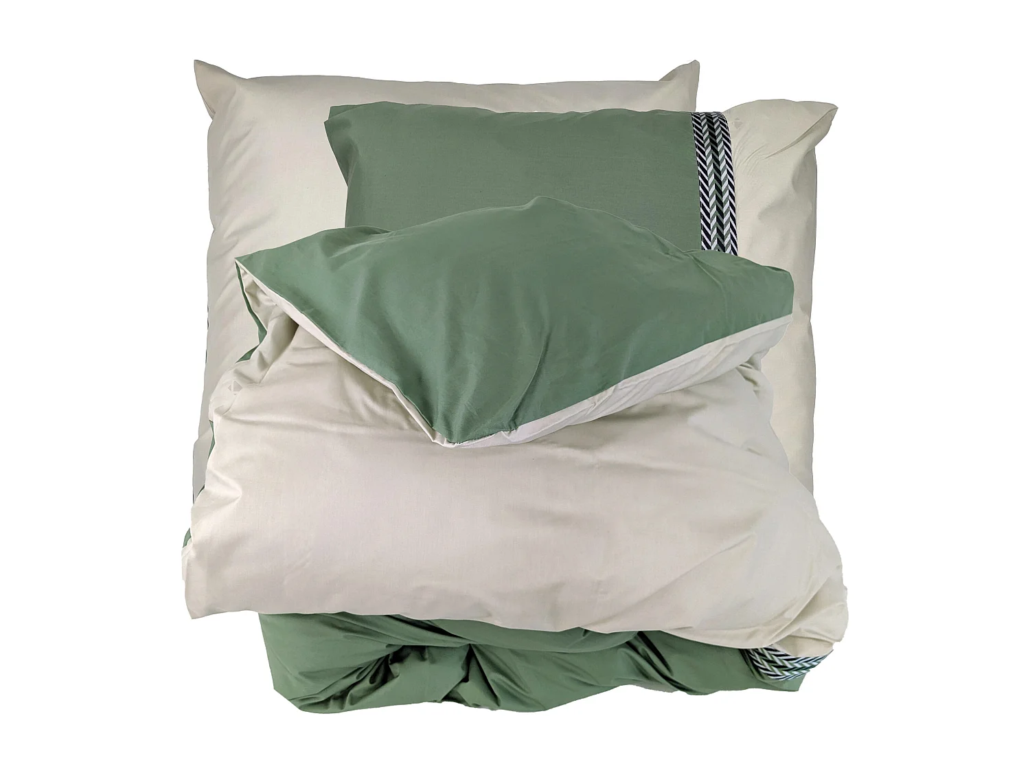 Parure de lit 200x200 cm percale coton NOA vert Kaki 3 pièces