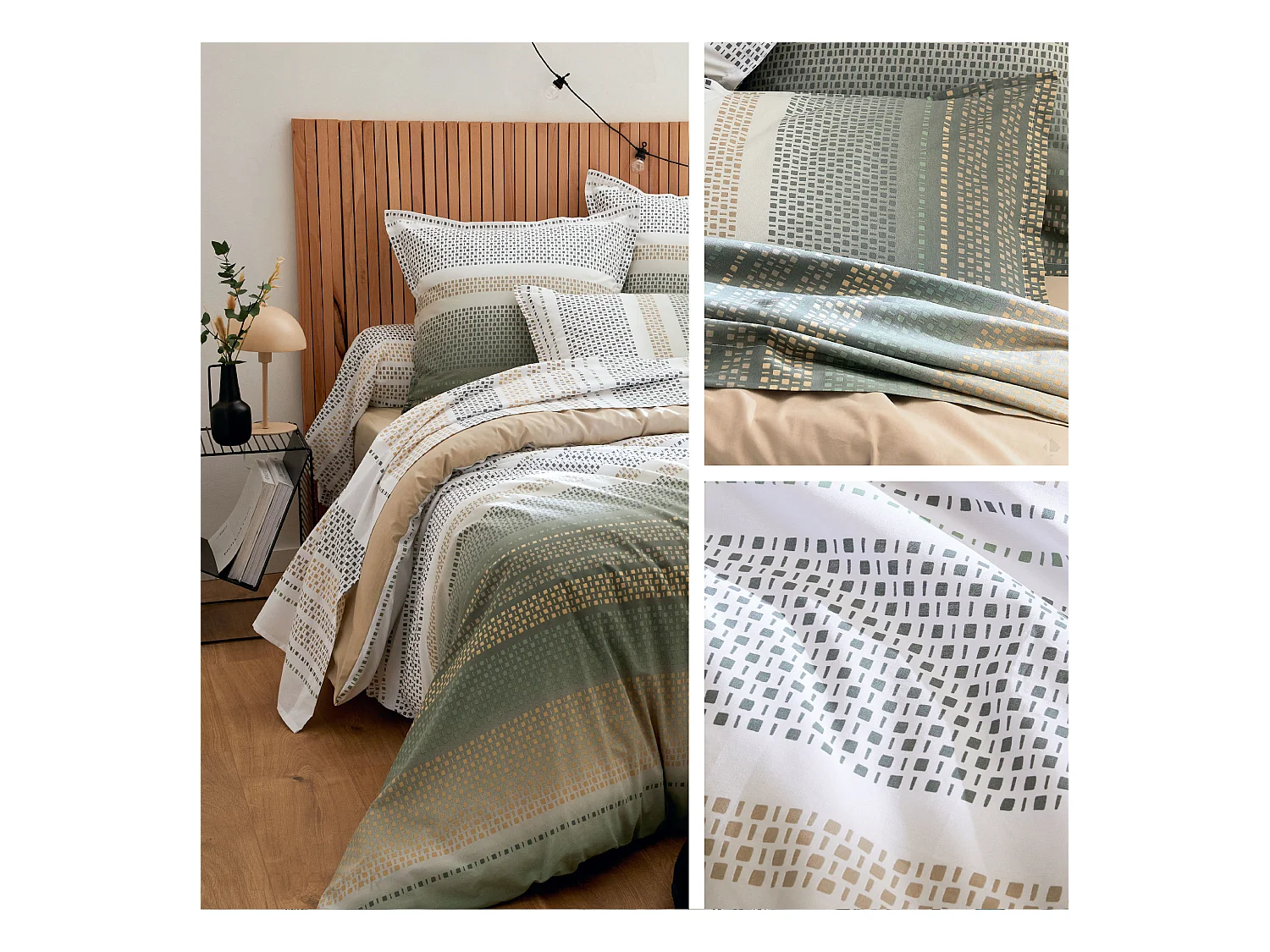 Taie de traversin 140x43 cm coton NIAGARA vert Kaki