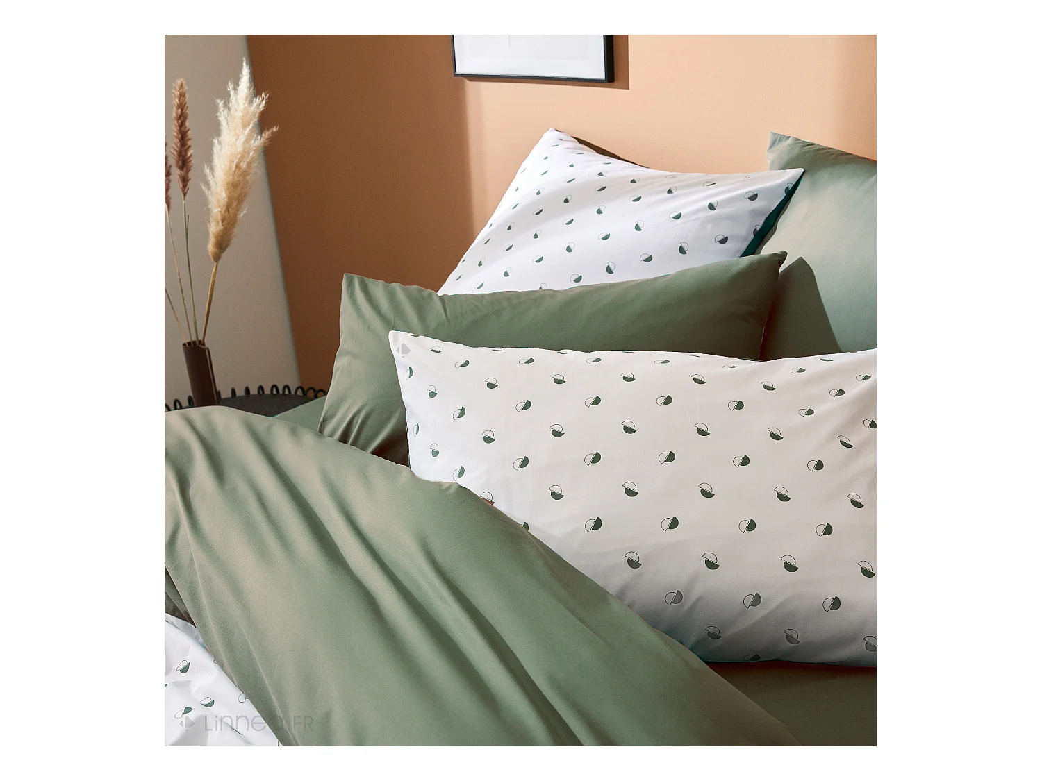 Housse de couette 140x200 cm percale coton ALEX vert Kaki