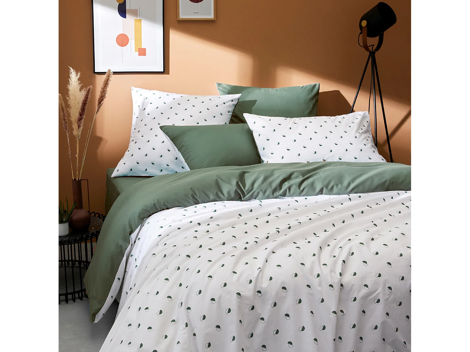 Housse de couette 140x200 cm percale coton ALEX vert Kaki