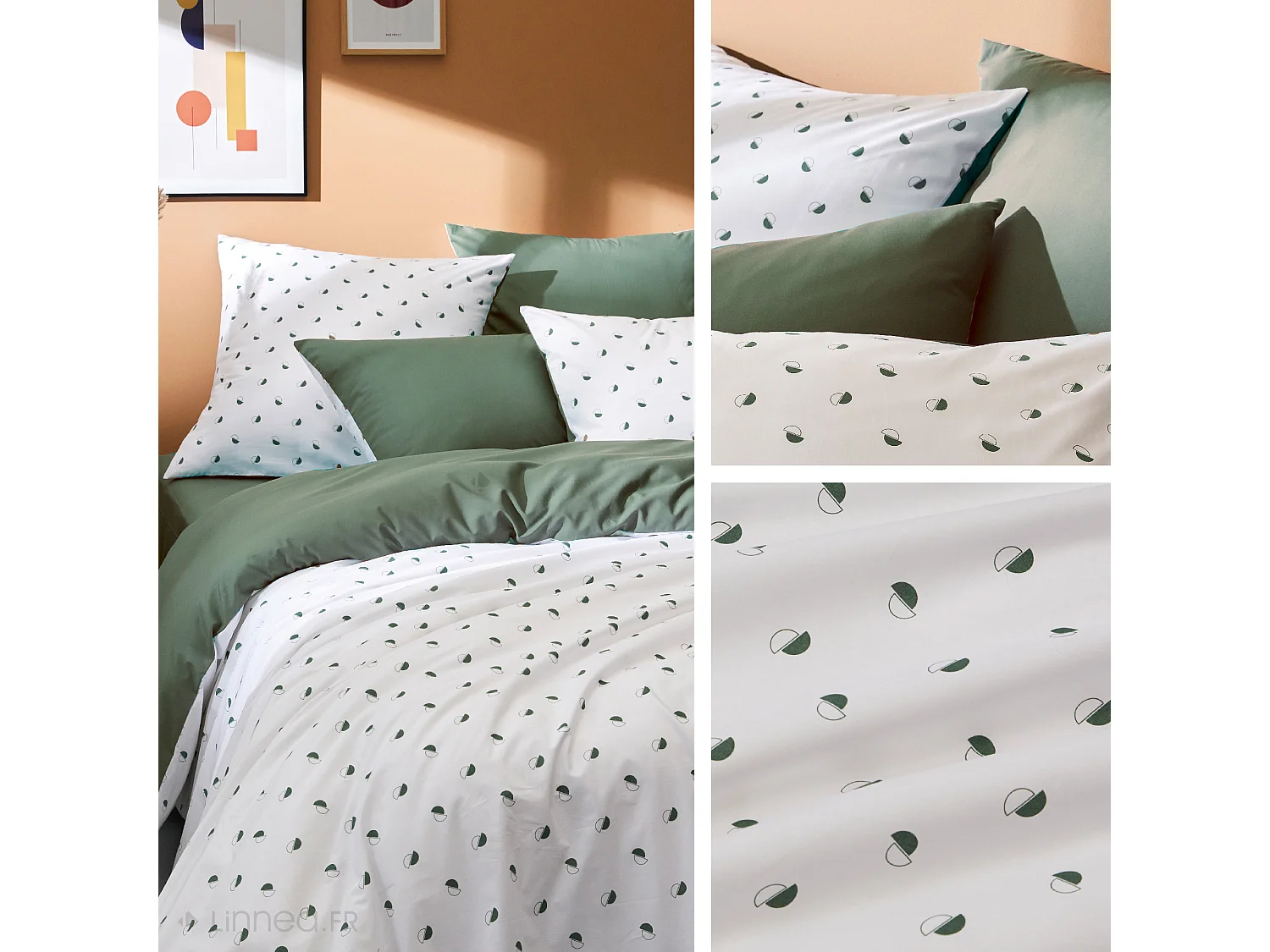Housse de couette 260x240 cm percale coton ALEX vert Kaki