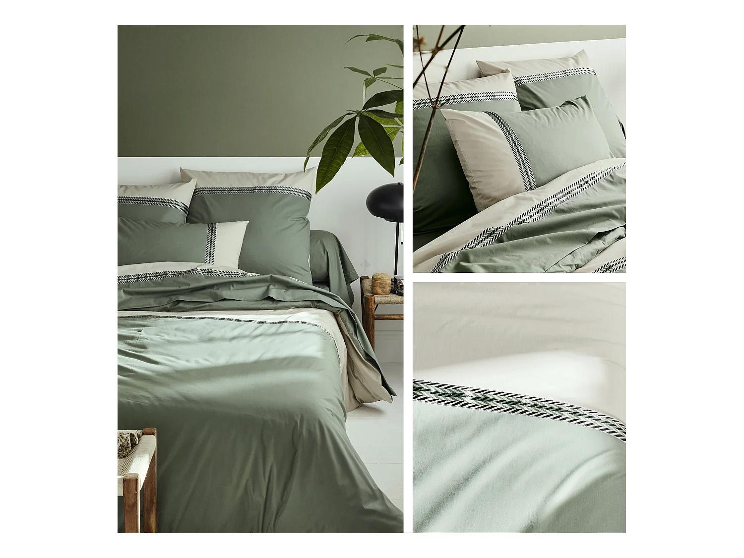 Housse de couette 140x200 cm percale coton NOA vert Kaki