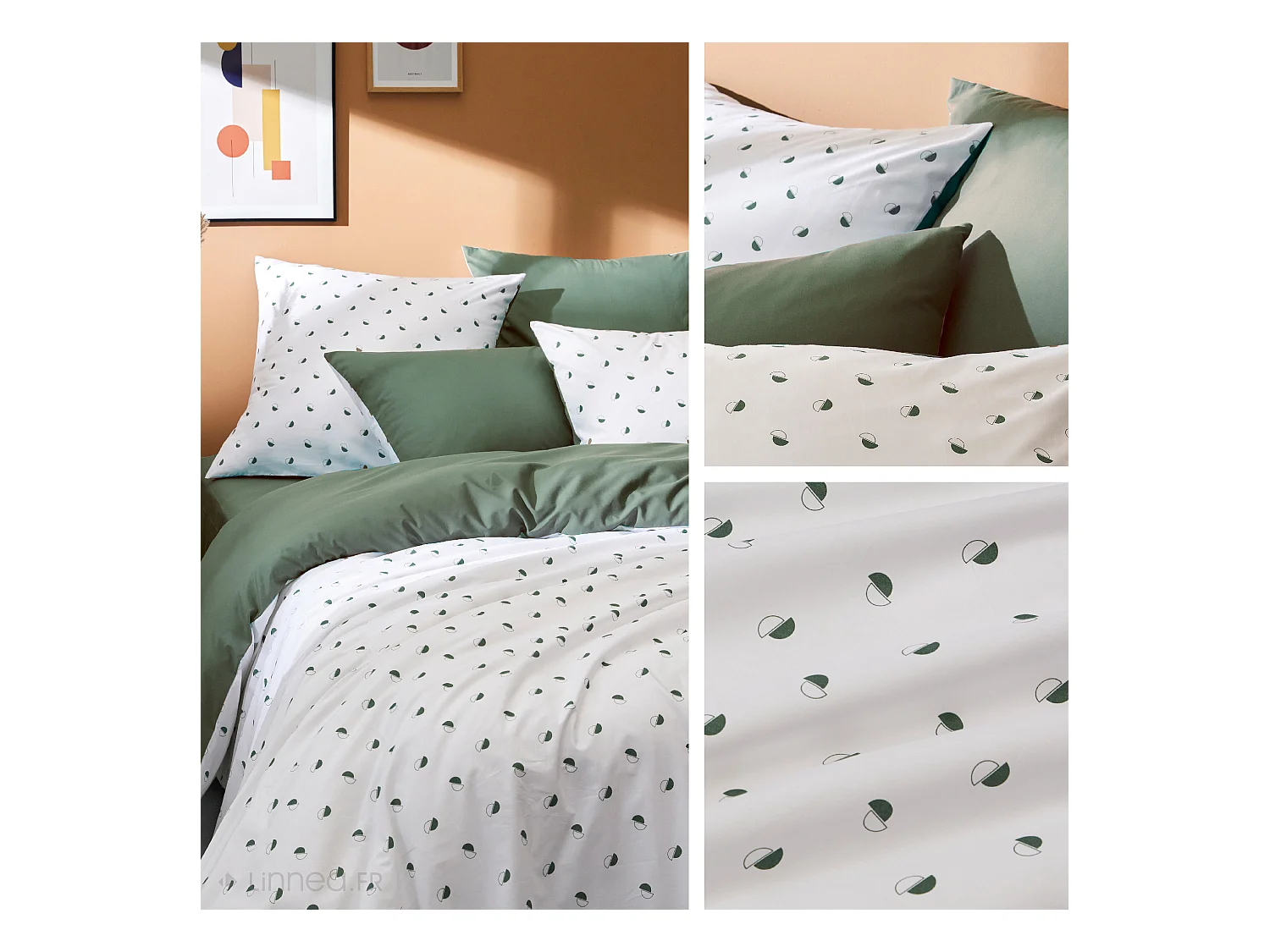 Housse de couette 280x240 cm percale coton ALEX vert Kaki