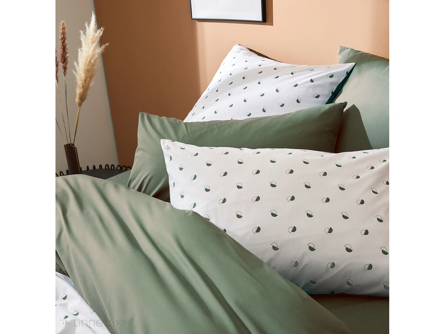 Housse de couette 280x240 cm percale coton ALEX vert Kaki