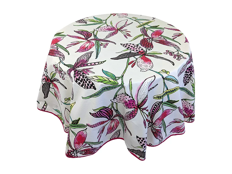Nappe ronde 170 cm PARADIS Rose coton + enduction acrylique