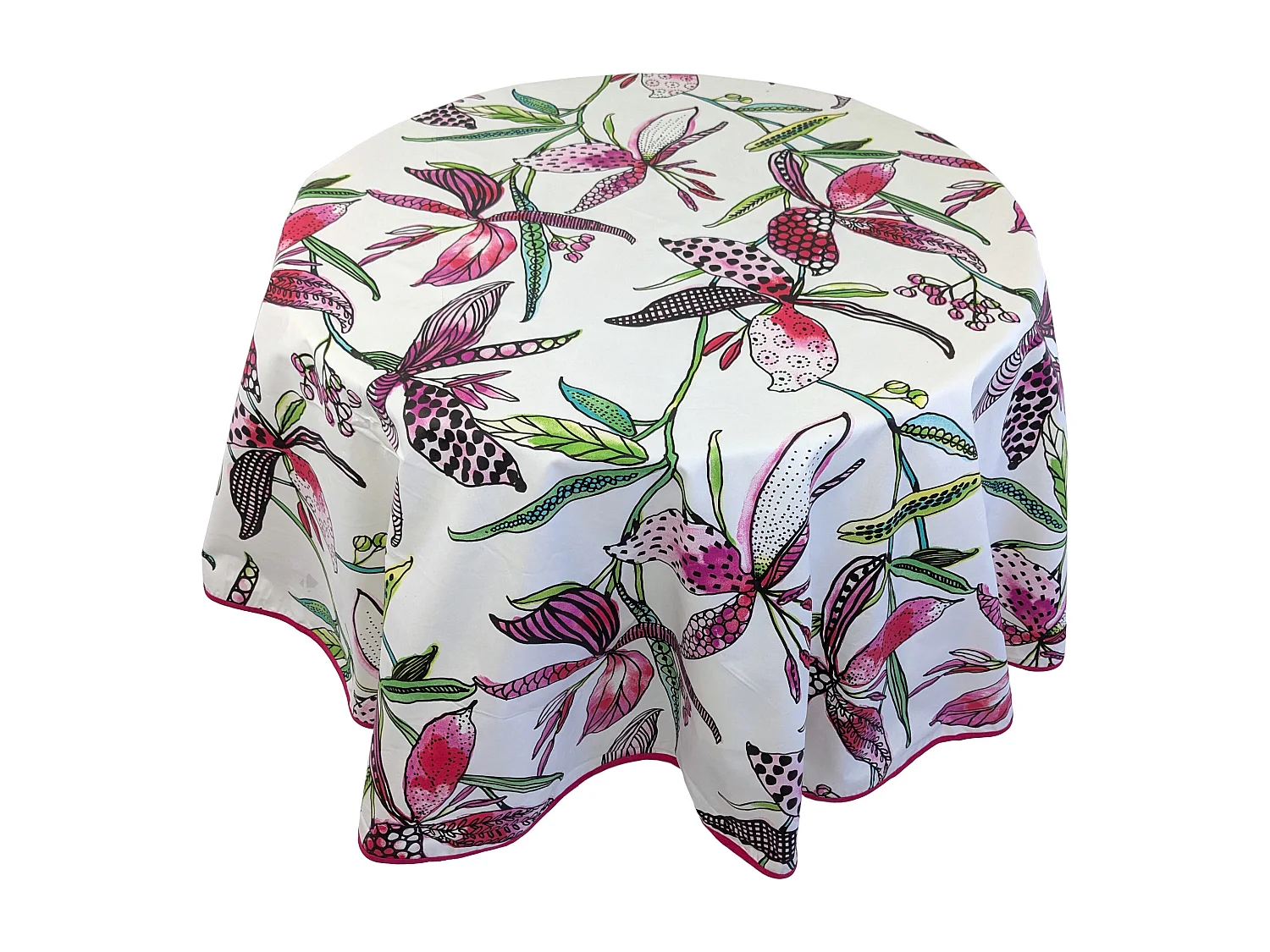 Nappe ronde 170 cm PARADIS Rose coton + enduction acrylique