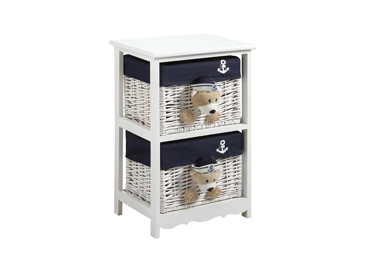 Commode 2 tiroirs en bois et osier Ourson