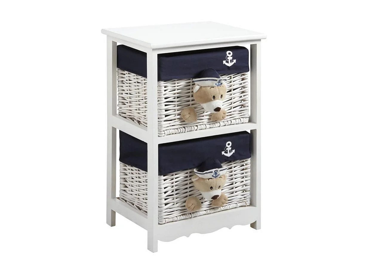 Cassettiera a 2 cassetti in legno e vimini Ourson