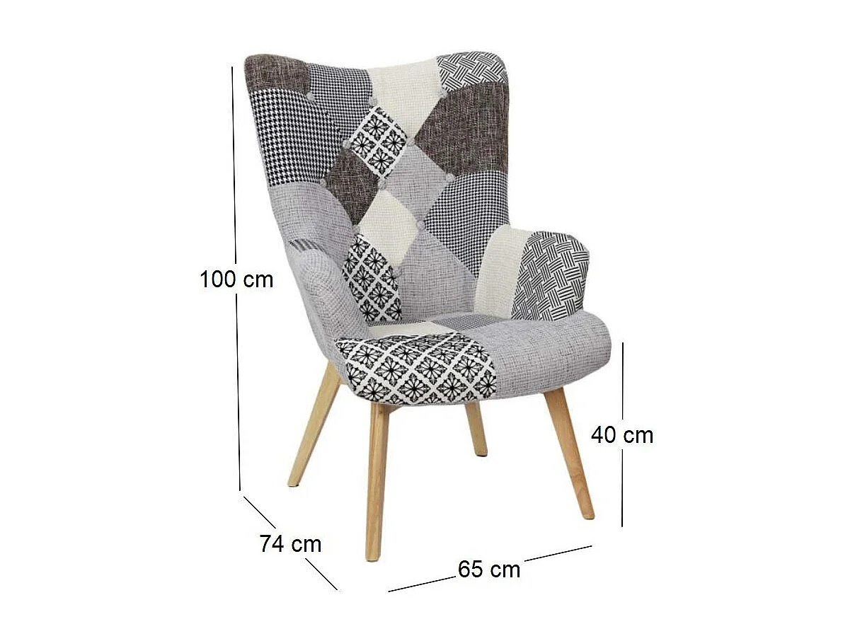 Fauteuil Helsinki Patchwork Gris Gris