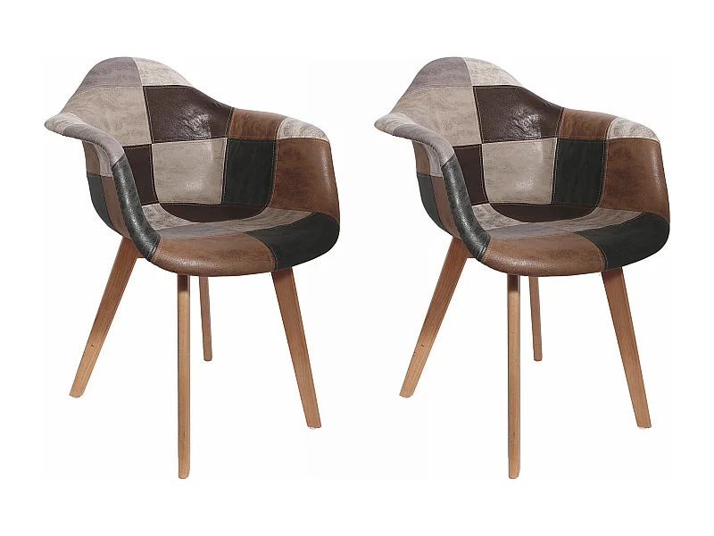 Fauteuil Patchwork Pu - Lot De 2 Marron
