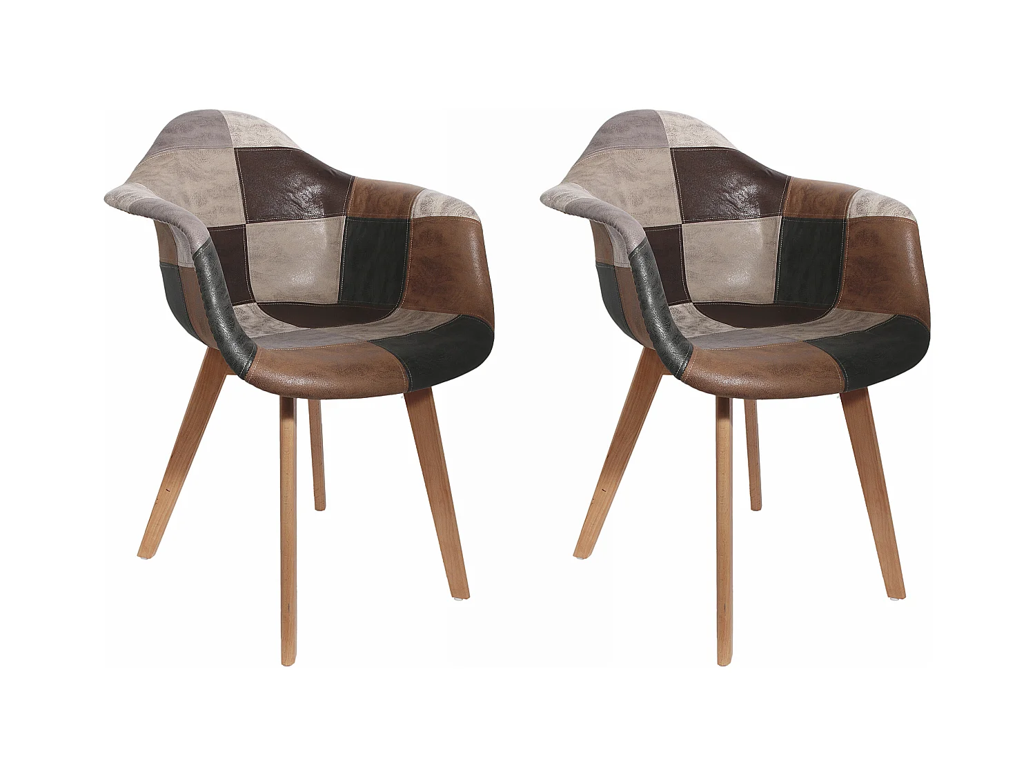 Fauteuil Patchwork Pu - Lot De 2 Marron