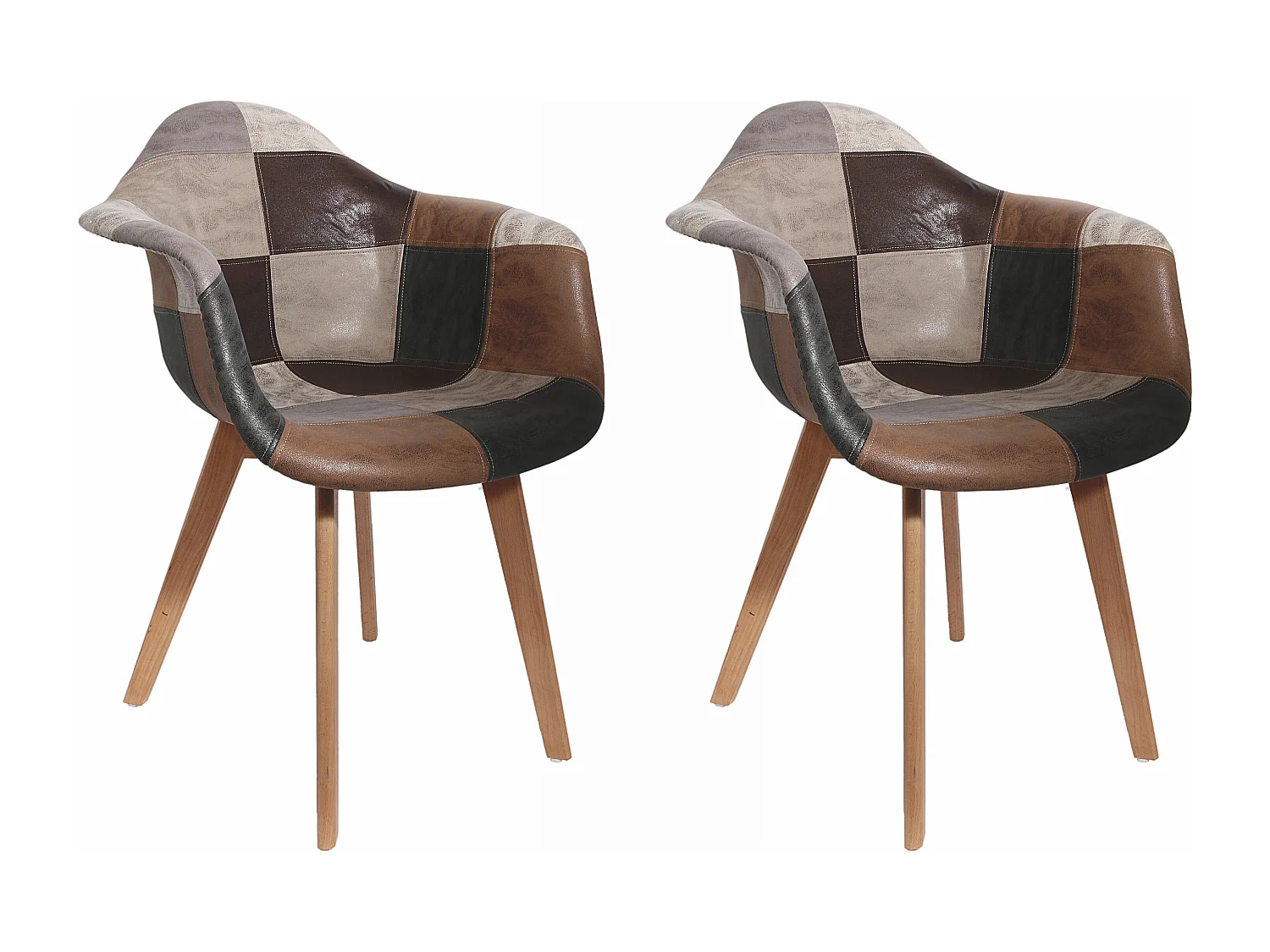 Fauteuil Patchwork Pu - Lot De 2 Marron