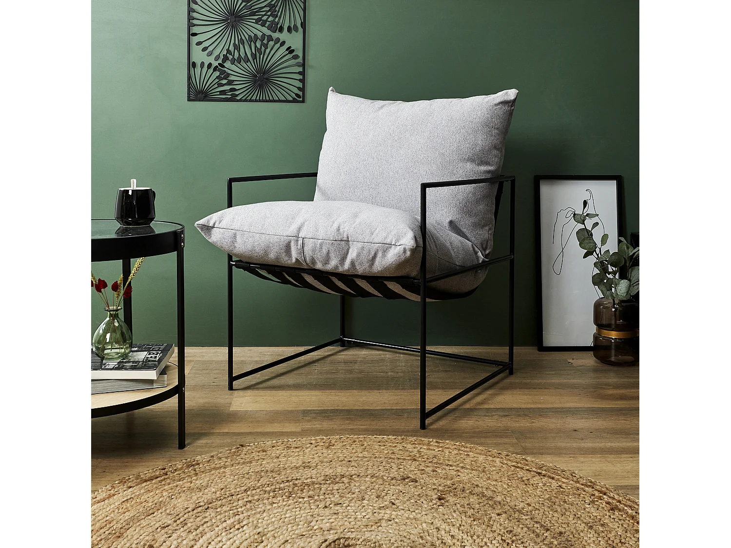 Fauteuil Jonas Metal Tissus Gris, Noir